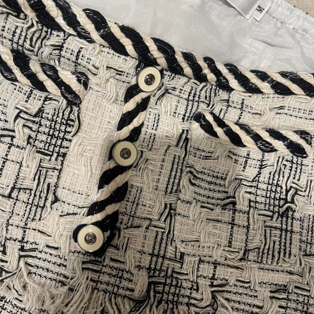 Vega Venture black + white plaid mini skirt with ruffles and button details - Picture 3 of 3